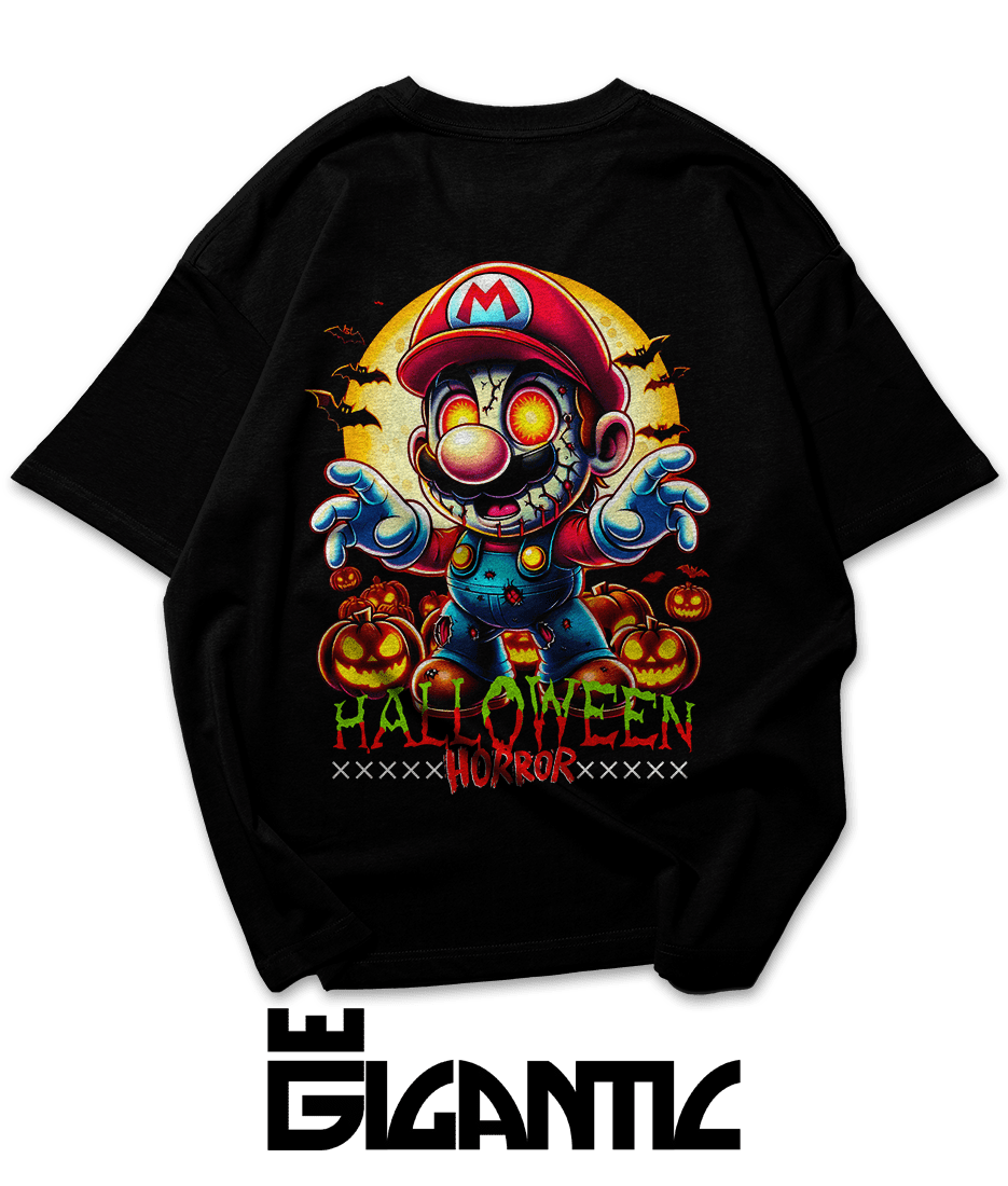 Camiseta Oversized plus size masculina - Super Mario Bros Zombie Halloween