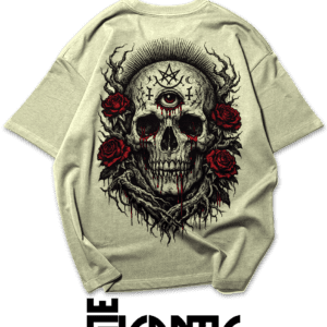 Camiseta Oversized plus size masculina - Caveira Mística Rosas Gótica